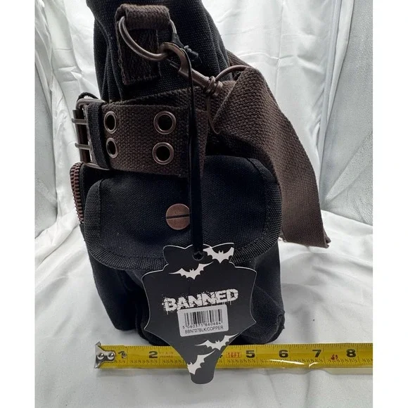 Banned Alternative DOOM LAGOON HANDBAG Steampunk Key Canvas Black Copper NWT - Picture 15 of 16